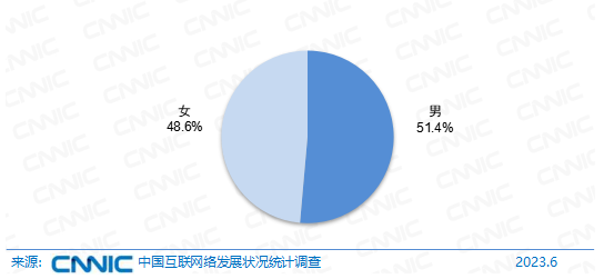 中國男女網民數量占比，我國男女網民比例