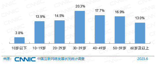 中國網民年齡分布圖，我國網民年齡構成2023